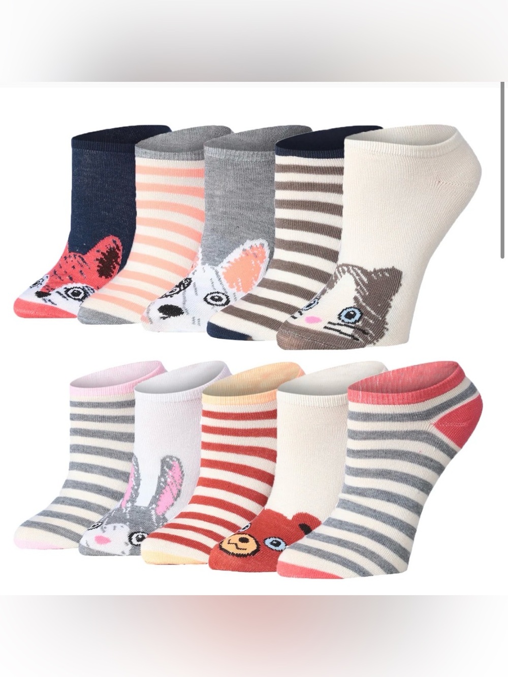 TIPITOE WOMEN'S CRITTER COLORFUL LOW CUT SOCKS - 10 PAIRS